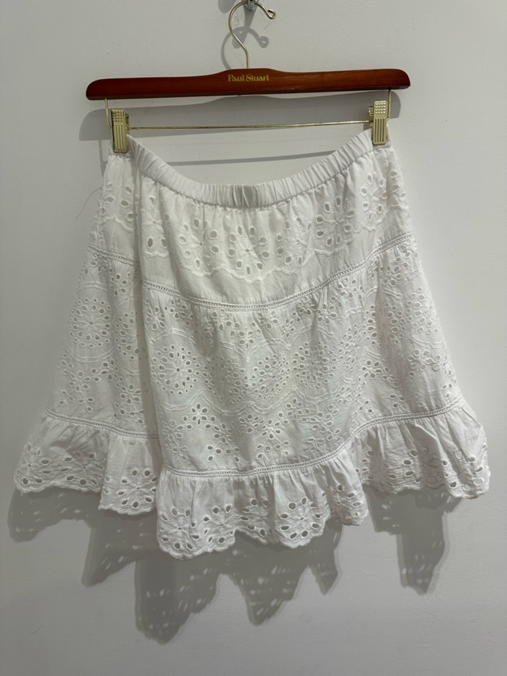 White Eyelet Ruffle Mini Skirt Large